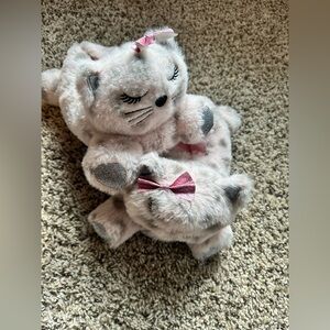 Pink and Gray Plush Cat toddler girl slippers